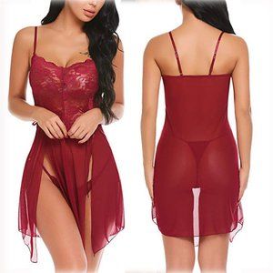 Red Babydoll Lingerie Dress G-String Thong
